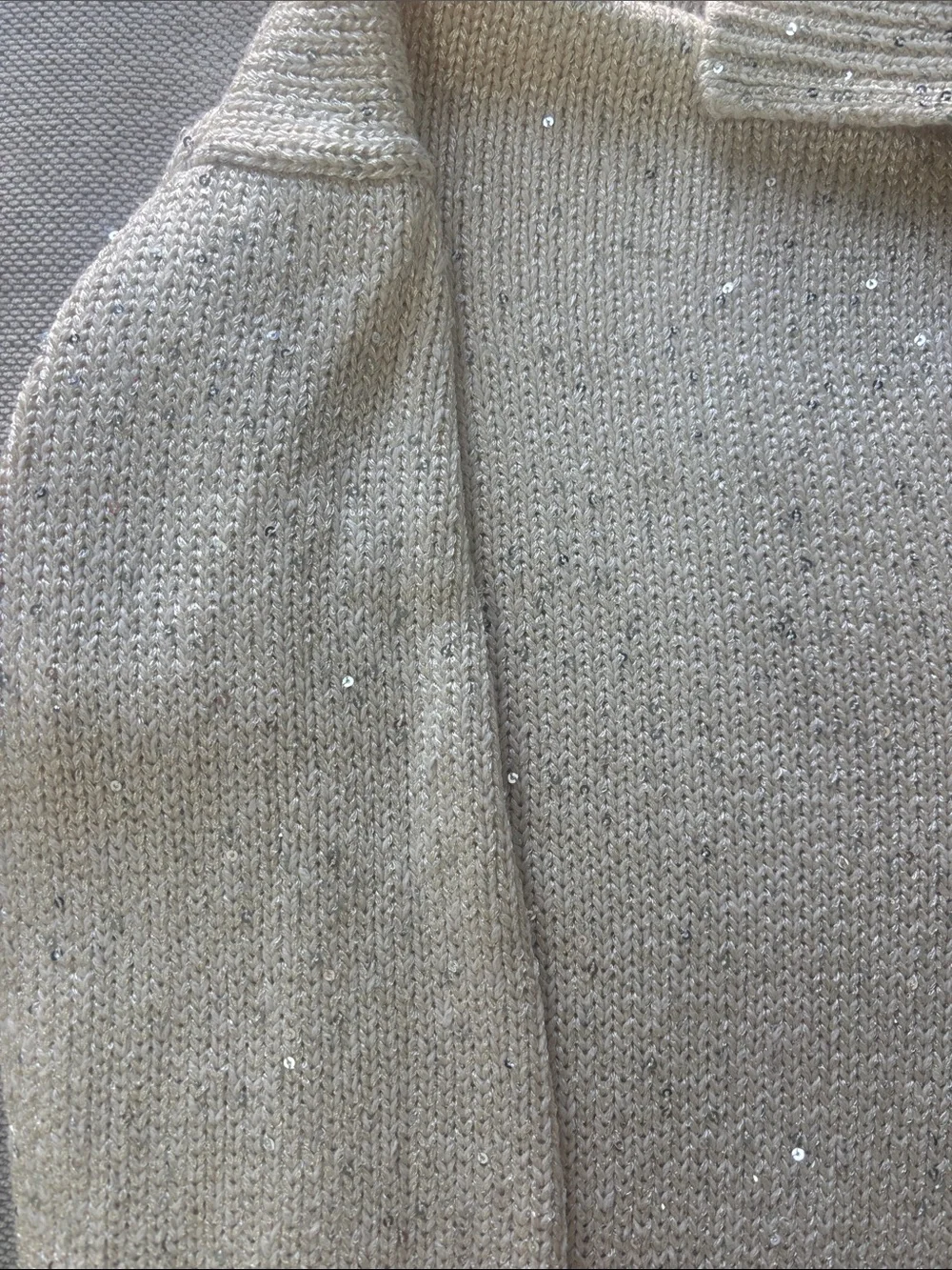 J. Crew Cream Sequin V-Neck Collared Sweater